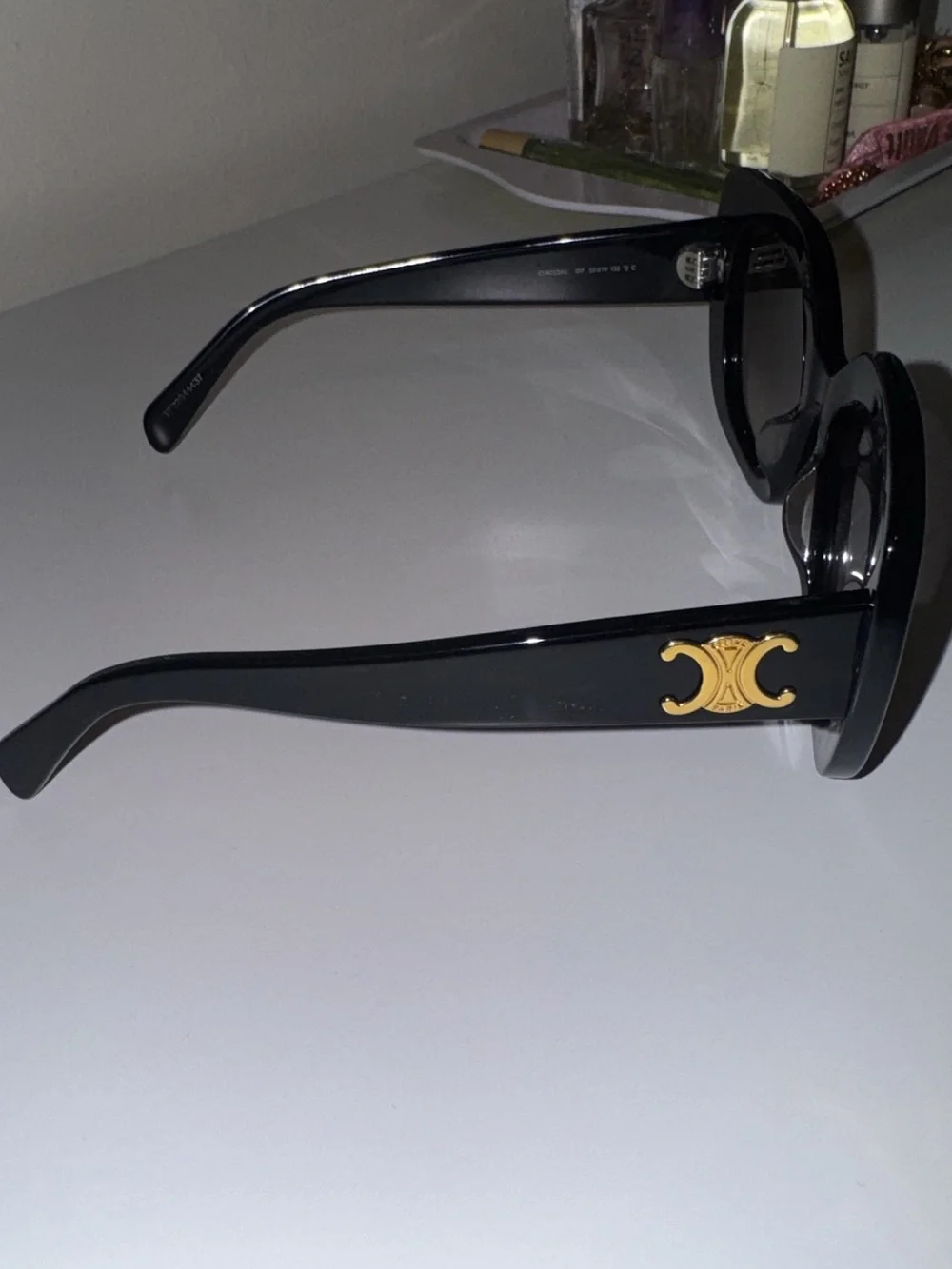 Celine Black Acetate Oversized Sunglasses with Gold Logo